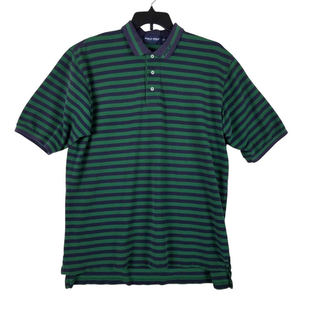 Polo Golf Ralph Lauren Polo Shirt Men XXL Green Navy Blue Striped Pique Cotton